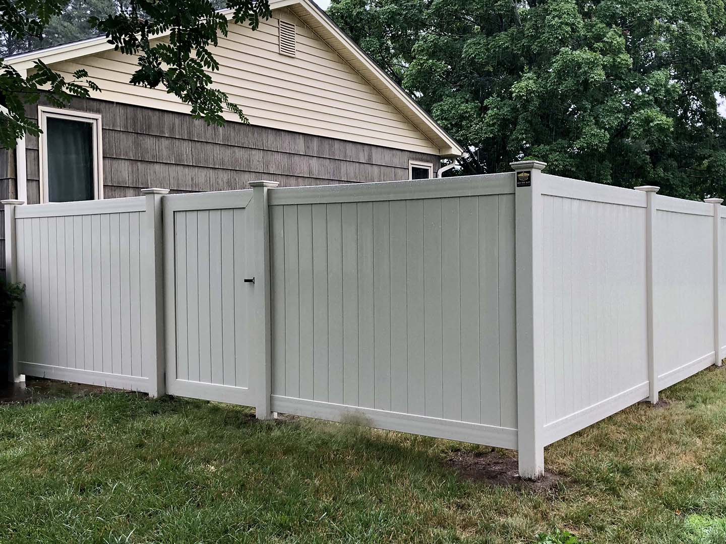  Tan full privacy vinyl fencing in Derry, New Hampshire, New Hampshire